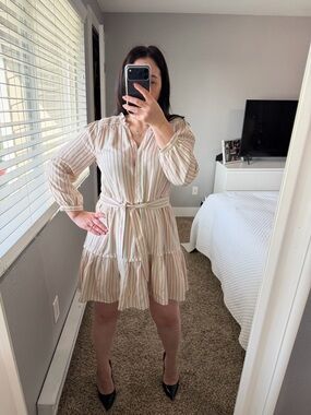 PAIGE Cream Mini Dress with Pink & Green Stripes